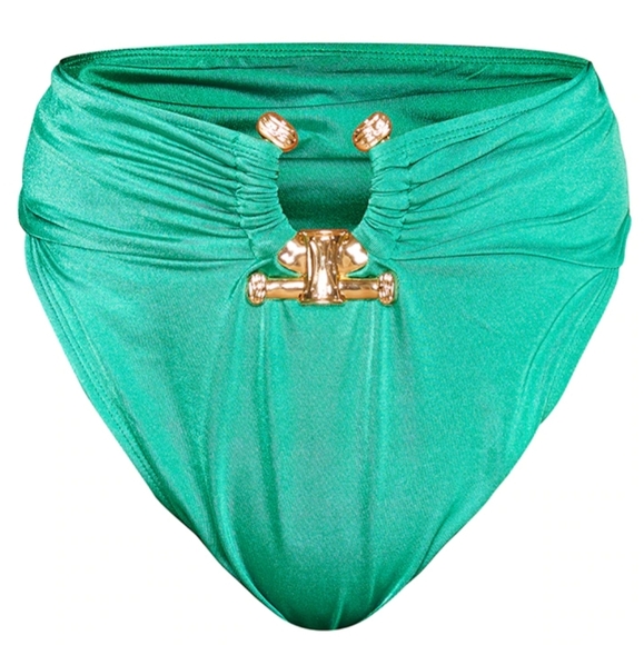 PrettyLittleThing Other - Green Hammered Trim Bikini Bottoms